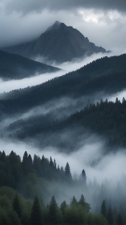 Горы в тумане скачать фон 1080 x 1920