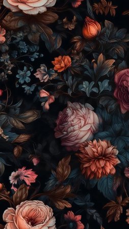 Ретро цветы темный скачать фон 1080 x 1920