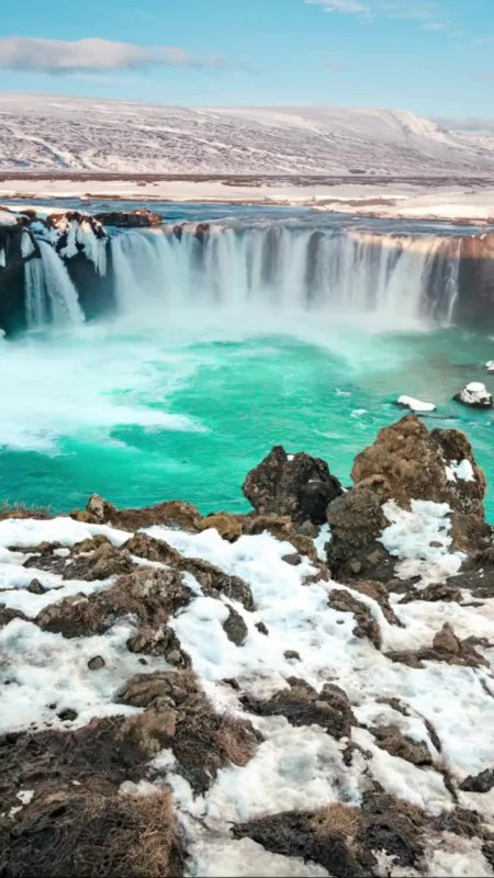 Водопад Годафосс, зима, Исландия