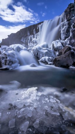 Водопады зимой исландии