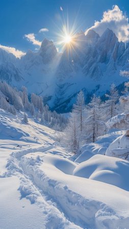 Зимние пейзаж скачать фон 720 x 1280