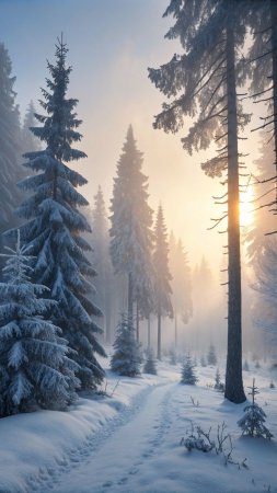 Пейзаж зимнего леса скачать фон 1080 x 1920