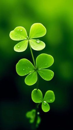 A four leaf clover with water droplets on it скачать фон 1080 x 1920