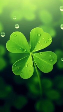 Four leaf clover with water droplets скачать фон 1080 x 1920