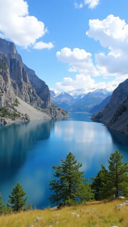 A lake surrounded by mountains скачать фон 1080 x 1920