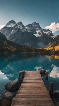 Mountain landscape with lake скачать фон 1080 x 1920