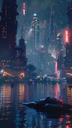 Neon futuristic cyberpunk cityscape скачать фон 1080 x 1920