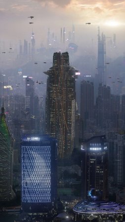Экуменополис sci-fi футуристический город скачать фон 1080 x 1920