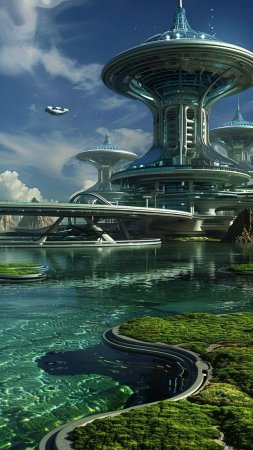 Future landscape alien worlds science fiction artwork sci fi city скачать фон 1080 x 1920