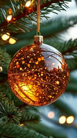 Ёлочный шар волшебство зима скачать фон 1080 x 1920