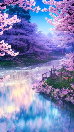 Sakura cherry blossom landscape скачать фон 1080 x 1920
