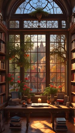 Cozy home library nook wallpaper