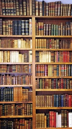 An old bookshelf filled with lots of books