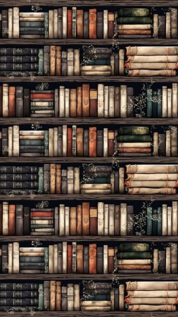 Vintage bookcase wallpaper books library multicoloured antique shelves rasch