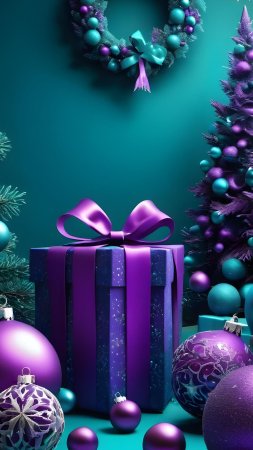 Blue and purple christmas background скачать фон 1424 x 2532