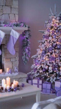 Purple christmas decorations скачать фон 1080 x 1920