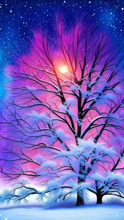 Зимний пейзаж пастелью скачать фон 720 x 1280