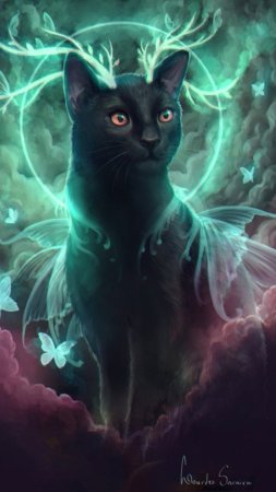 Красивая кошка арт скачать фон 1080 x 1920