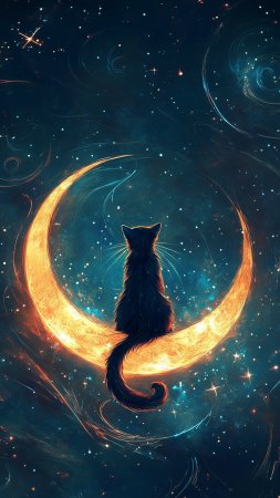 Лунный кот рисунок скачать фон 1080 x 1920