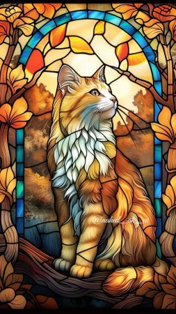Кот витраж скачать фон 1080 x 1920