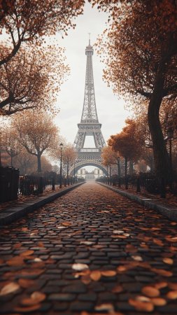 Осень париж эйфелева башня скачать фон 1080 x 1920