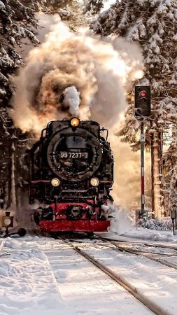 Паровоз зимой скачать фон 720 x 1280