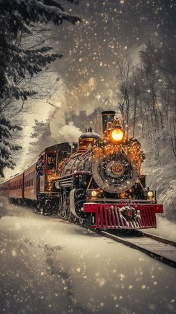 Новогодний паровоз скачать фон 1424 x 2532