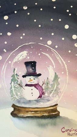 Snowman snow globe painting скачать фон 1080 x 1920