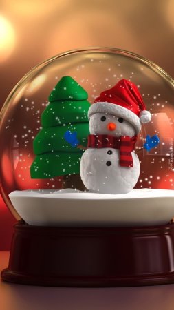 Snowman in christmas snow globe скачать фон 1080 x 1920