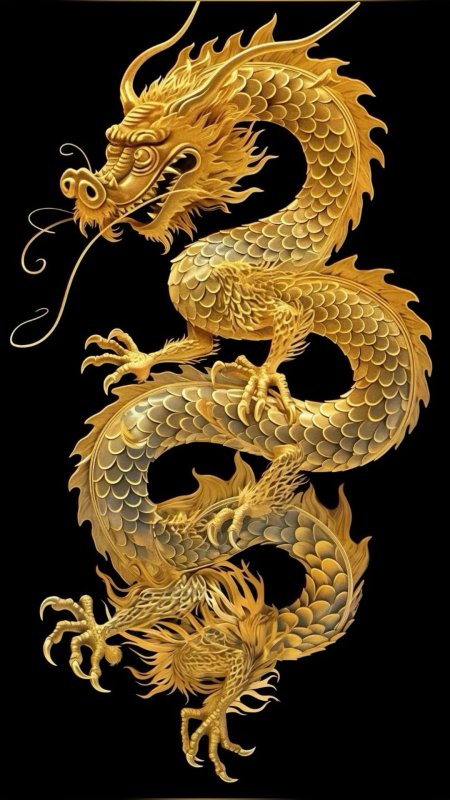 A golden dragon on black background скачать фон 1080 x 1920