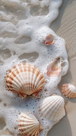 Seashells on the beach скачать фон 1080 x 1920