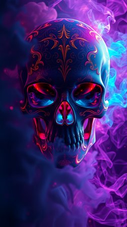 Неоновый череп скачать фон 2160 x 3840