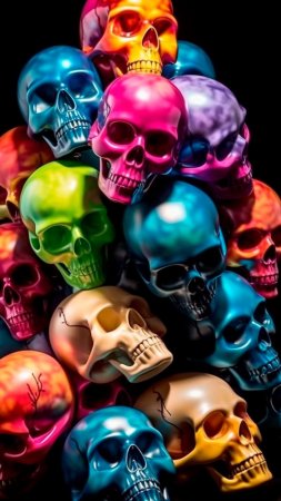 Colorful skull скачать фон 1424 x 2532