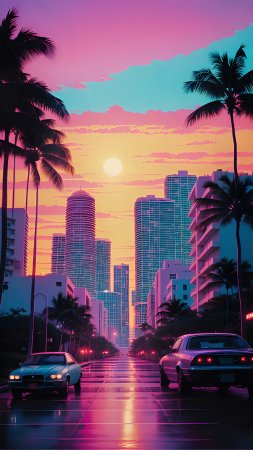 Miami city s synthwave wallpaper
