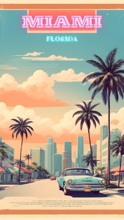 Art print vintage miami poster retro vibes from the magic city