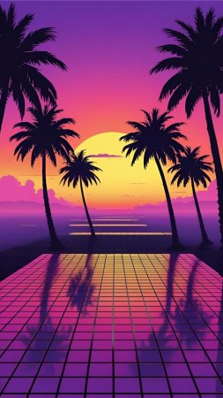 Palm sunset vaporwave poster