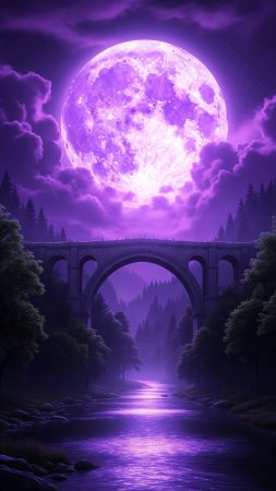 Фиолетовая луна скачать фон 1424 x 2532