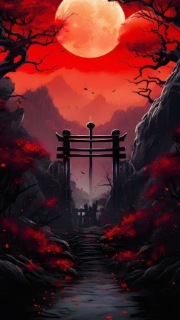 Red moon torii iphone wallpaper скачать фон 1424 x 2532