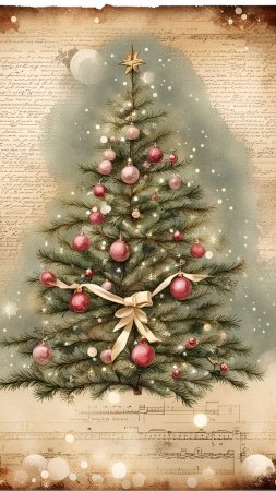 Винтажная новогодняя елка скачать фон 1080 x 1920