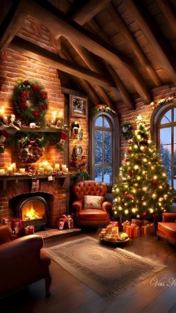 Новый год в доме скачать фон 720 x 1280