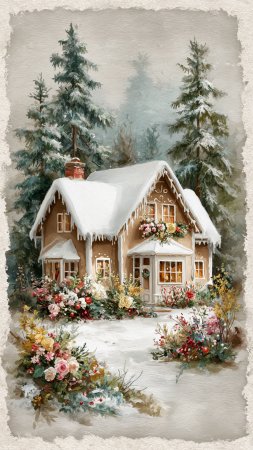 Vintage snowy christmas home scenery скачать фон 1080 x 1920