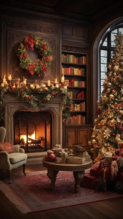 Cozy christmas fireplace скачать фон 1080 x 1920
