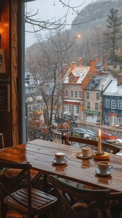 Cozy cafe on a rainy day скачать фон 1080 x 1920