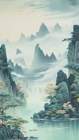 Chinese landscape painting скачать фон 1080 x 1920