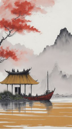 Китайские пейзажи рисунки скачать фон 2160 x 3840