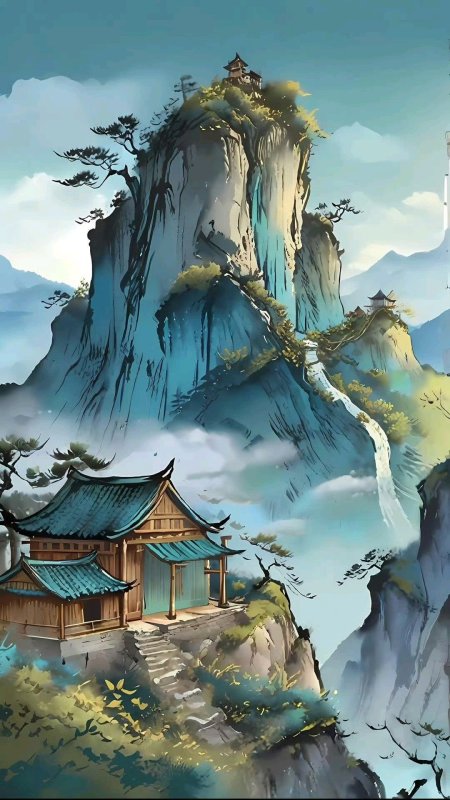 Китайский пейзаж фэнтези скачать фон 1080 x 1920