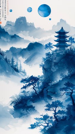 Japanese watercolor landscape скачать фон 1080 x 1920