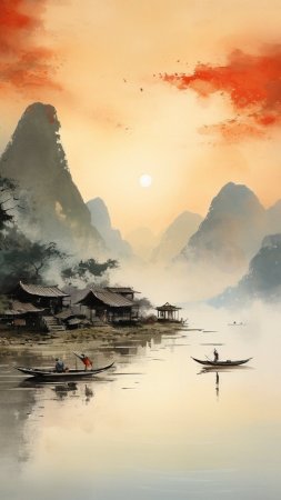 Chinesische tuschemalerei скачать фон 1080 x 1920