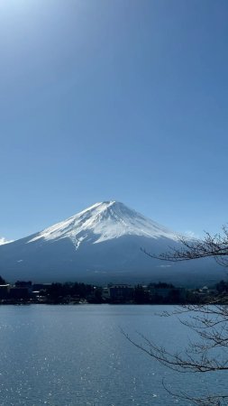 Mount fuji above lake kawaguchi (kawaguchi-ko) in japan скачать фон 1080 x 1920