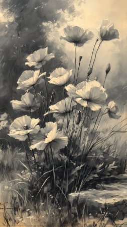 Белый мак живопись скачать фон 1424 x 2532